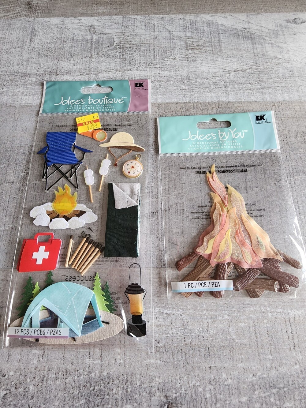NEW Scrapbook Stickers 3D LOT Camping Tent Outdoors Campfire Jolee Retired #33